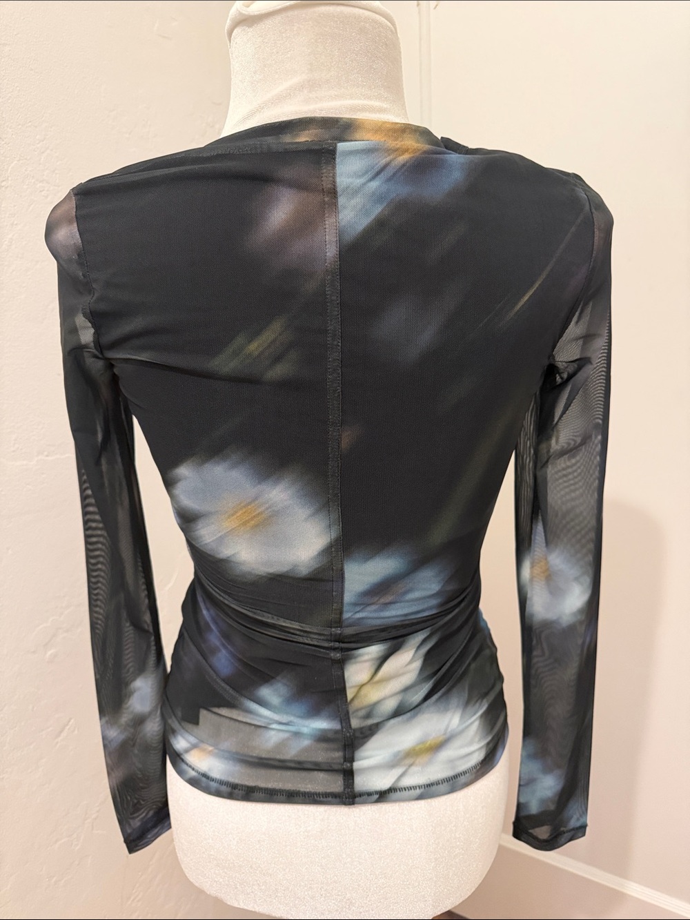 Rag & Bone Black Long Sleeve Top with Blue and Gold Accents Mesh - Picture 3 of 5